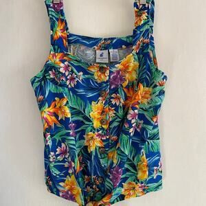 Carribean Joe tropical crop top tank top top bottom medium blue